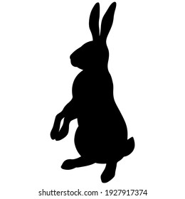 Hand drawn vector silhouette of bunny. Stock illustration of easter rabbit isolated on white.