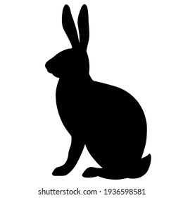 Hand drawn vector silhouette of bunny. Stock illustration of easter rabbit isolated on white.