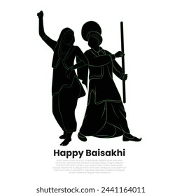 Hand drawn vector silhouette, couple dancing silhouette, Vector illustration of Punjabi dance