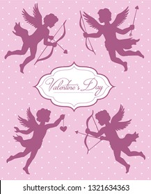Hand drawn vector silhouette of cupid
