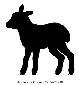 Hand drawn vector silhouette of lamb. Stock illustration of easter farm animal isolated on white.