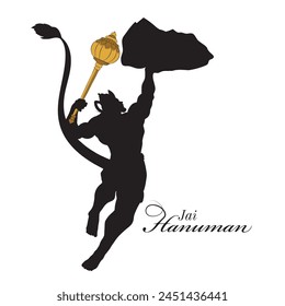 Hand drawn vector silhouette, Lord Hanuman silhouette, Hindu God Hanuman vector illustration