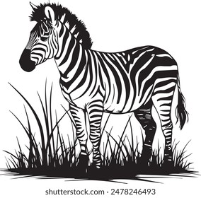 Hand drawn Vector  silhouette Zebra