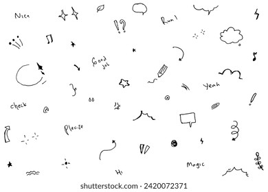 hand drawn vector simple. Hand drawn doodle sketch line arrow element, star, heart shape. White background Vector illustration