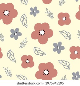 Hand drawn vector simple trendy floral pattern. Seamless texture with flowers. Vector botanical print