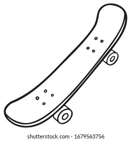 hand drawn vector skateboard from above. monochrome illustration