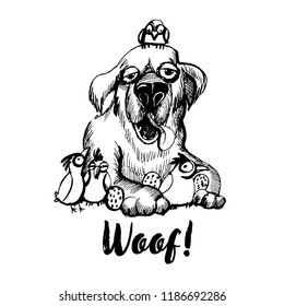 Hand drawn vector skech of funny labrador