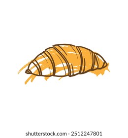 Esboço vetorial desenhado à mão com Croissant abstrato em fundo isolado. Ilustração da cozinha francesa, comida, massa. Elemento de design para marca, logotipo, sinal, etiqueta, papel, cartão, embalagem, papel