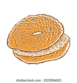 Hand drawn vector sketch of bagel isolated on a white