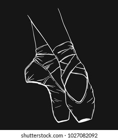 Hand drawn vector sketch of ballet shoes on a black background
