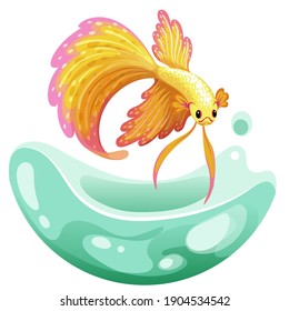 Handgezeichneter Vektorfisch Betta Fisch, bunter Fantasiefisch.  Aquarienfisch. Illustration.