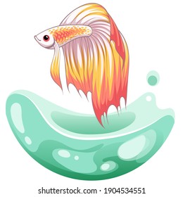 Hand drawn vector sketch betta fish, colorful fancy fantail fish.  aquarium fish. Illustration.