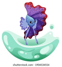 Hand drawn vector sketch betta fish, colorful fancy fantail fish.  aquarium fish. Illustration.