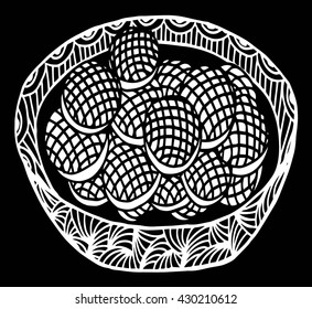 Hand drawn vector sketch of biscuit on a plate isolated.