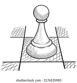 Hand drawn vector sketch. Chess piece isolated on white background. Pawn illustration in doodle style. Drawing of a chess piece pawn.