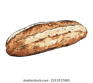 Esbozo vectorial dibujado a mano del icono de la baguette fresca aislado