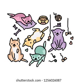 Hand drawn vector sketch of funny cartoon cats.