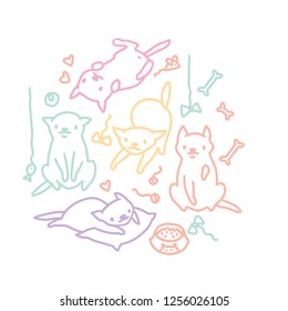 Hand drawn vector sketch of funny cartoon cats.