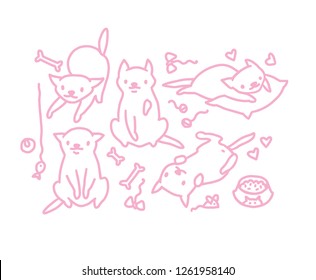 Hand drawn vector sketch of funny cartoon cats.