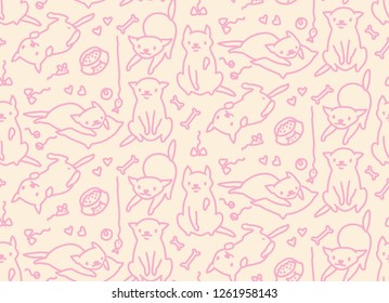 Hand drawn vector sketch of funny cartoon cats. Seamless pattern.