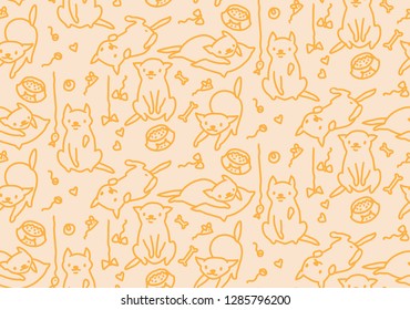 Hand drawn vector sketch of funny cartoon cats. Seamless pattern.