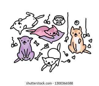 Hand drawn vector sketch of funny cartoon cats.