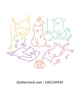 Hand drawn vector sketch of funny cartoon cats.
