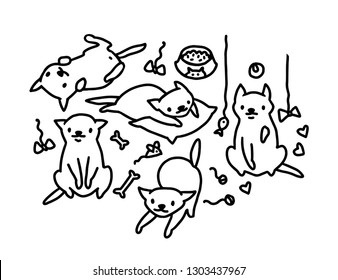 Hand drawn vector sketch of funny cartoon cats.