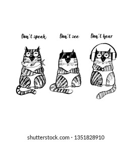 hand drawn vector sketch of funny cats