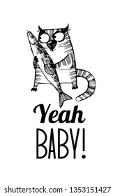 hand drawn vector sketch of funny cats