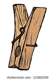 hand drawn, vector, sketch illustration of clothes pegs