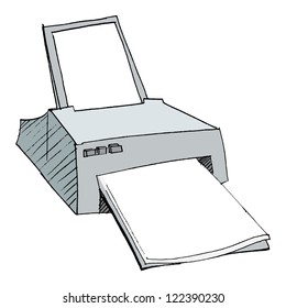 hand drawn, vector, sketch illustration of printer