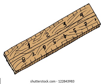 Hand drawn, vector, sketch illustration of wooden ruler
