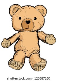 hand drawn, vector, sketch illustration of teddy bear