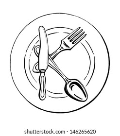 dibujado a mano, vectorial, ilustración de esbozo - la letra K en una placa 