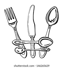 hand drawn, vector, sketch illustration of cutlery - Crown 