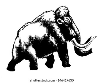 hand drawn, vector, sketch illustration of mammoth