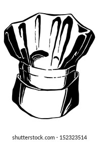 hand drawn, vector, sketch illustration of hat of chef, toque