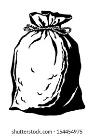hand drawn, vector, sketch illustration of bag of coins