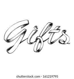 hand drawn, vector, sketch illustration of title Gifts