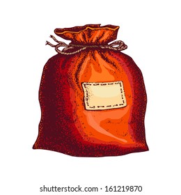 hand drawn, vector, sketch illustration of bag with presents 