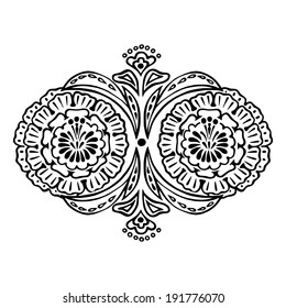 hand drawn, vector, sketch, illustration of floral decorative ornament in Ukrainian folk style
