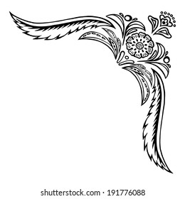 hand drawn, vector, sketch, illustration of floral decorative ornament in Ukrainian folk style