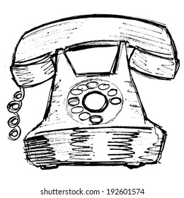 hand drawn, vector, sketch illustration of old phone