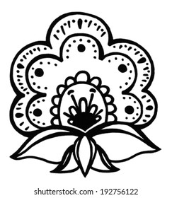 hand drawn, vector, sketch, illustration of floral decorative ornament in Ukrainian folk style, flower