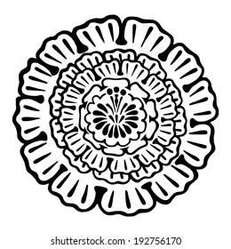hand drawn, vector, sketch, illustration of floral decorative ornament in Ukrainian folk style, flower