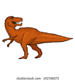 hand drawn, vector, sketch illustration of tyrannosaurus