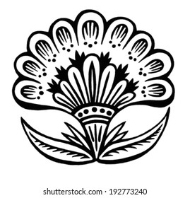 hand drawn, vector, sketch, illustration of floral decorative ornament in Ukrainian folk style, flower