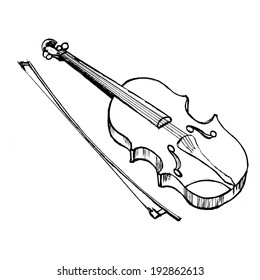 hand drawn, vector, sketch illustration of violin