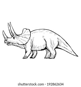 hand drawn, vector, sketch illustration of triceratops